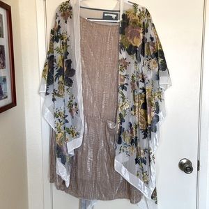 Anthropology ,taupe velvet dress, size large with sheer floral shawl gently worn